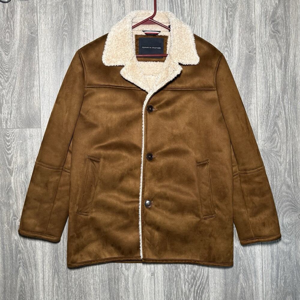 Tommy Hilfiger Men’s Shearling Suede Faux Walking Jacket Dark Brown Size M
